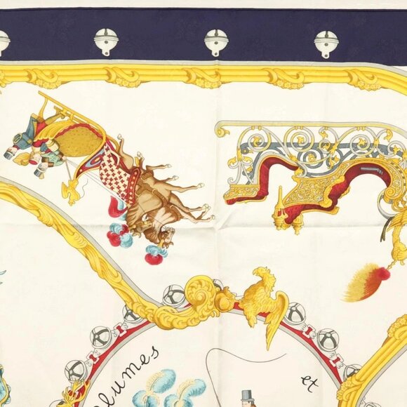 HERMES Carre 90 Scarf ""Plumes et Grelots"" Silk Navy - Picture 3 of 14